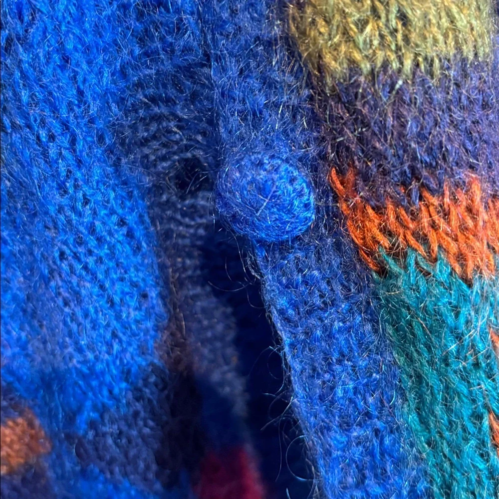 Vintage Colorful Patterned mohair Women's cardigan Sweater size medium - Picture 10 of 12